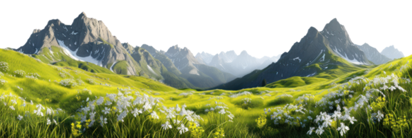 AI generated Mountain landscape in the mountains with blooming meadows on a transparent background png