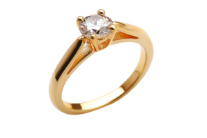 ai gegenereerd goud bruiloft ring met een diamant Aan transparant achtergrond png