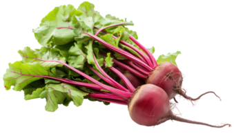 AI generated Two red beets with lush green leaves on a transparent background png