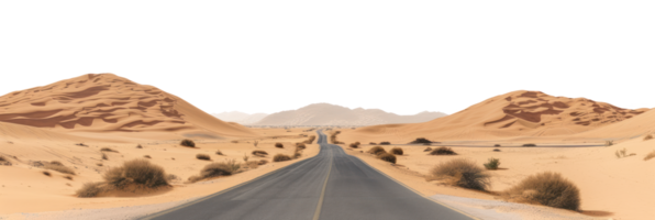 ai gerado esvaziar estrada dentro a deserto em uma transparente fundo png