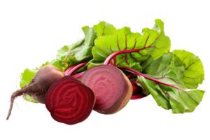 AI generated Two red beets with lush green leaves on a transparent background png