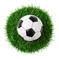 AI generated Soccer ball on green grass with transparent background png