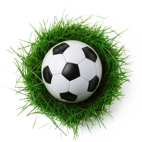 AI generated Soccer ball on green grass with transparent background png