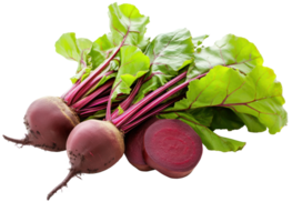 AI generated Two red beets with lush green leaves on a transparent background png