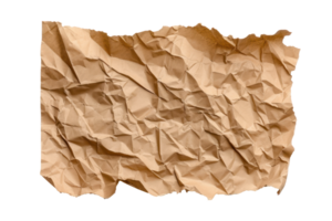 ai généré marron froissé papier carton pièce de papier carton sur une transparent Contexte png