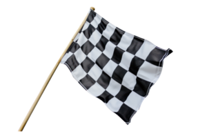 AI generated Black and white checkered flag with wooden stick on a transparent background png