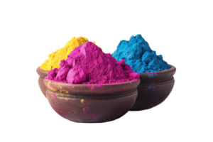 AI generated Close-up of bowl with bright colorful powder. Colorful holi powder in a bowl on a transparent background png