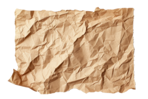 ai généré marron froissé papier carton pièce de papier carton sur une transparent Contexte png