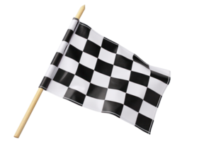 ai generiert schwarz und Weiß kariert Flagge mit hölzern Stock auf ein transparent Hintergrund png