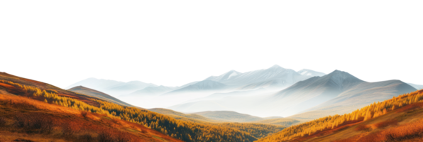 ai gegenereerd panorama van een berg herfst landschap Aan een transparant achtergrond png