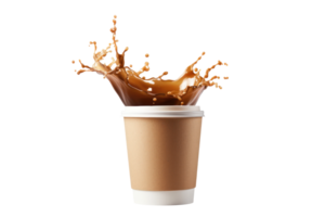 AI generated Paper cup with coffee splashes on transparent background png