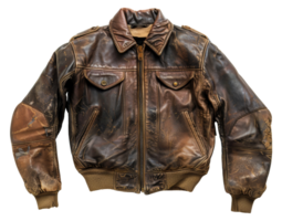 AI generated Vintage brown leather jacket on transparent background - stock png. png