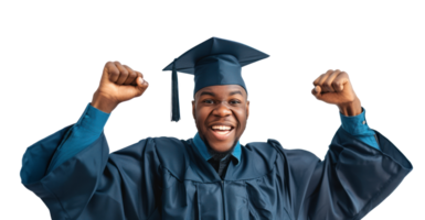 AI generated Graduate smiling with raised fists on transparent background png