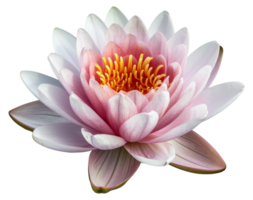 AI generated Pink water lily with dew drops floating on water on transparent background - stock png. png