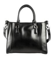 AI generated Black leather handbag on transparent background - stock png. png