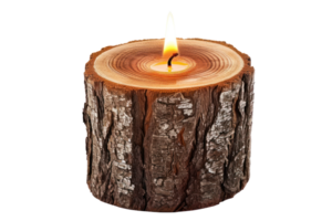 AI generated Minimalistic wooden candle on a transparent background png