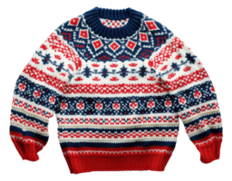 AI generated Knitted winter sweater with festive pattern on transparent background - stock png. png