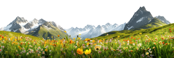 AI generated Mountain landscape in the mountains with blooming meadows on a transparent background png