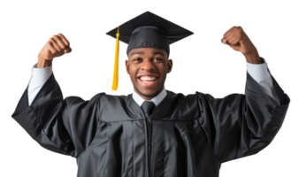 AI generated Graduate smiling with raised fists on transparent background png