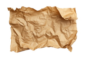 ai généré marron froissé papier carton pièce de papier carton sur une transparent Contexte png