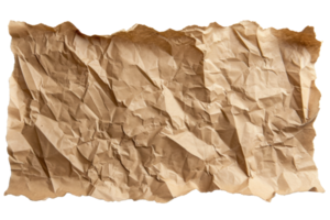 ai généré marron froissé papier carton pièce de papier carton sur une transparent Contexte png