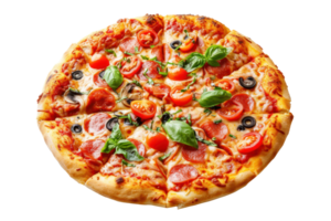 ai generado delicioso redondo Pizza en un transparente antecedentes png