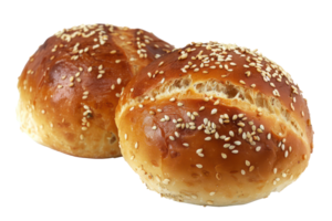 AI generated Freshly baked bread roll with sesame seeds on transparent background - stock png. png