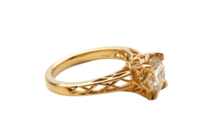 AI generated Gold wedding ring with a diamond on transparent background png