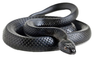 AI generated Black coiled snake with shiny scales on transparent background - stock png. png