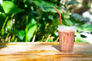 iced chocolate milkshake on table photo