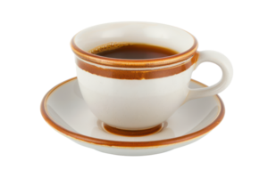 AI generated Hot latte coffee in a brown ceramic cup on transparent background - stock png. png