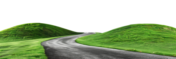 ai gerado enrolamento estrada através exuberante verde colinas em transparente fundo - estoque png. png