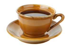 ai genererad varm espresso kaffe i en brun keramisk kopp på transparent bakgrund - stock png. png