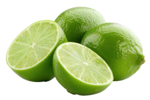 AI generated Fresh green lime and slice for culinary use on transparent background - stock png. png