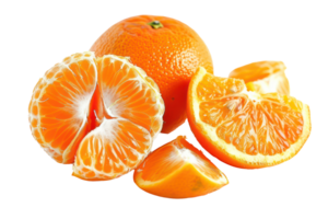 AI generated Fresh oranges with slices on transparent background - stock png. png