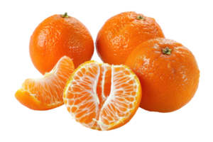ai generato fresco arance con fette su trasparente sfondo - azione png. png