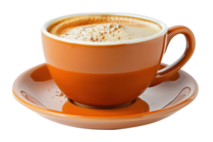 AI generated Hot latte coffee in a brown ceramic cup on transparent background - stock png. png