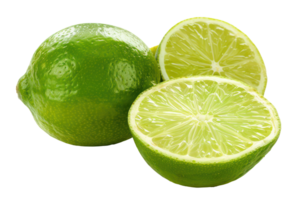 AI generated Fresh green lime and slice for culinary use on transparent background - stock png. png