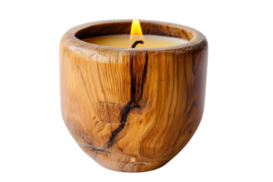 AI generated Minimalistic wooden candle on a transparent background png