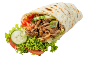 ai généré savoureux gyro emballage avec du boeuf et Frais des légumes sur transparent Contexte - Stock png. png