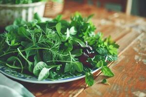 AI generated Fresh Assortment of Green Herbs photo