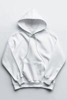 AI generated White Hooded Sweatshirt Displayed  Against Gray Background photo