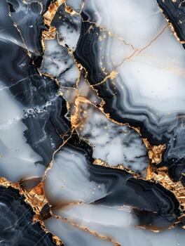 AI generated Close-Up View of a Luxurious Blue Agate Stone With Intricate Gold Veins photo