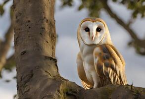 AI generated A view of a Barn Owl in a tree photo