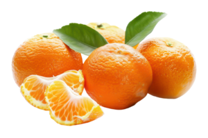 AI generated Fresh oranges with slices and leaves on transparent background - stock png. png