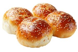 AI generated Golden baked sesame seed bread rolls on transparent background - stock png. png