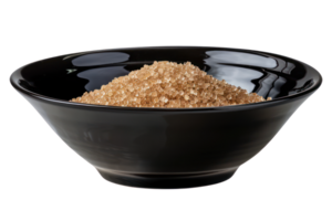 AI generated Organic brown sugar in black bowl on transparent background - stock png. png