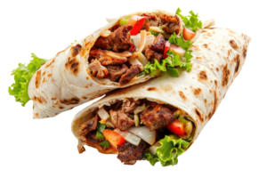 ai généré délicieux shawarma enveloppements avec Viande et des légumes sur transparent Contexte - Stock png. png