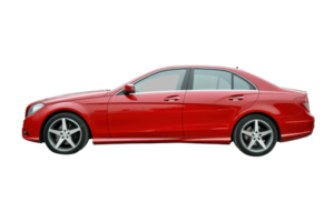 AI generated Red sedan car, side view on a transparent background png