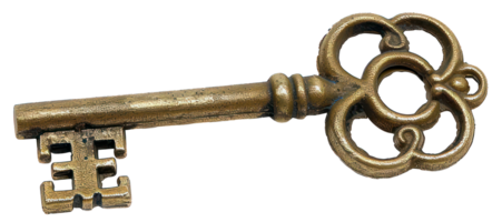 AI generated Ornate antique gold key on transparent background - stock png. png